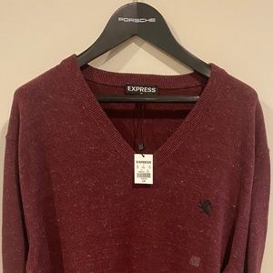 NWT Express Men's Maroon V-Neck Sweater Large